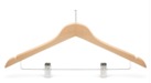 WOODEN HANGER 44X1.2CM, W/ CLIPS & ANTI-THEFT RING, NATURAL COLOUR
