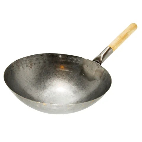ONE HANDLE IRON WOK W/ WOODEN HANDLE 18"