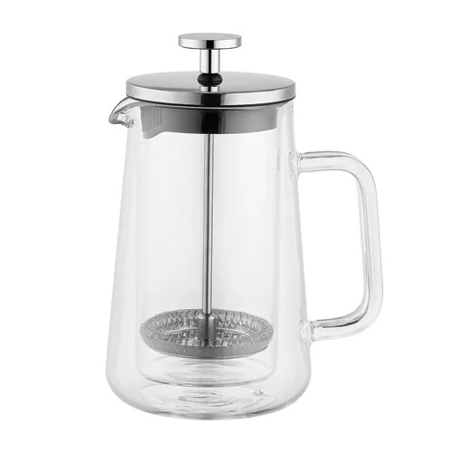 ARAMORO BOROSILICATE DOUBLE WALL GLASS COFFEE & TEA PLUNGER W/ GLASS HANDLE, 350ML, D7.5XH14.7CM